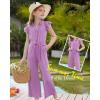 imageGRACE KARIN Girls Jumpsuit Fashion Ruffle Sleeve Drastring Waist Button Front Romper Kids Summer Outfit Size 614Purple