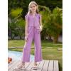 imageGRACE KARIN Girls Jumpsuit Fashion Ruffle Sleeve Drastring Waist Button Front Romper Kids Summer Outfit Size 614Purple