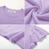 imageGRACE KARIN Girls Knit Short Sleeve TShirts Ruffle Fashion Tops Tees 614YPurple