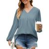 imageGRACE KARIN Womens Lantern Long Sleeve Tops Work Blouse T Shirts V Neck Business Casual OutfitsGray Blue