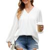 imageGRACE KARIN Womens Lantern Long Sleeve Tops Work Blouse T Shirts V Neck Business Casual OutfitsWhite