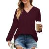 imageGRACE KARIN Womens Lantern Long Sleeve Tops Work Blouse T Shirts V Neck Business Casual OutfitsWine Red