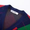 imageWomens Argyle Preppy Cardigan Sweater Casual V neck Button Down Knit Cardigan Color Block Shrugs S2XLRed Green Blue