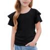 imageGRACE KARIN Girls Double Ruffle Summer Short Sleeve Tee Tops Shirts Size 614Black