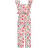 imageGRACE KARIN Girls Floral Jumpsuit Flutter Sleeve Square Neck Wide Leg RompersWhite