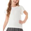 imageGRACE KARIN Girls Knit Short Sleeve TShirts Ruffle Fashion Tops Tees 614YWhite