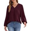 imageGRACE KARIN Womens Lantern Long Sleeve Tops Work Blouse T Shirts V Neck Business Casual OutfitsWine Red