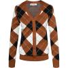 imageWomens Argyle Preppy Cardigan Sweater Casual V neck Button Down Knit Cardigan Color Block Shrugs S2XLBrown