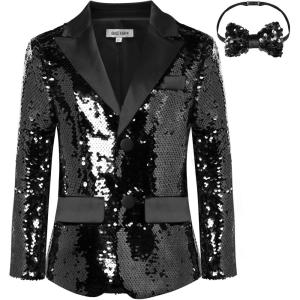 imageGRACE KARIN Boys Sequins Blazers Slim Fit Glitter Suit Jacket Formal Blazer for Party Prom 514 YearsBlack