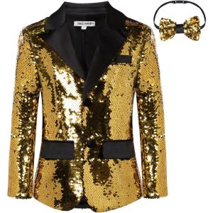 imageGRACE KARIN Boys Sequins Blazers Slim Fit Glitter Suit Jacket Formal Blazer for Party Prom 514 YearsGold