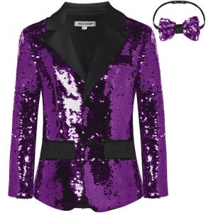 imageGRACE KARIN Boys Sequins Blazers Slim Fit Glitter Suit Jacket Formal Blazer for Party Prom 514 YearsPurple