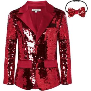 imageGRACE KARIN Boys Sequins Blazers Slim Fit Glitter Suit Jacket Formal Blazer for Party Prom 514 YearsRed