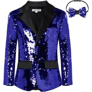 imageGRACE KARIN Boys Sequins Blazers Slim Fit Glitter Suit Jacket Formal Blazer for Party Prom 514 YearsRoyal Blue