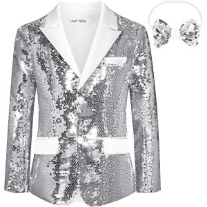 imageGRACE KARIN Boys Sequins Blazers Slim Fit Glitter Suit Jacket Formal Blazer for Party Prom 514 YearsSilver