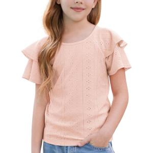 imageGRACE KARIN Girls Double Ruffle Summer Short Sleeve Tee Tops Shirts Size 614Pink