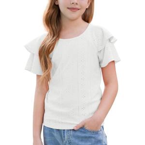 imageGRACE KARIN Girls Double Ruffle Summer Short Sleeve Tee Tops Shirts Size 614White