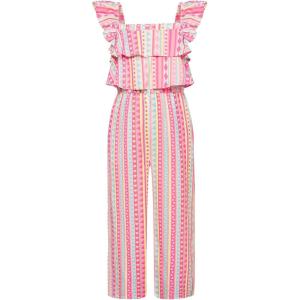 imageGRACE KARIN Girls Floral Jumpsuit Flutter Sleeve Square Neck Wide Leg RompersPink