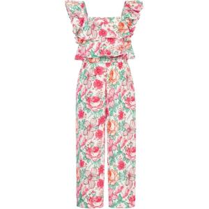 imageGRACE KARIN Girls Floral Jumpsuit Flutter Sleeve Square Neck Wide Leg RompersWhite