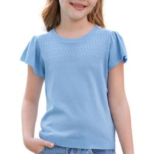 imageGRACE KARIN Girls Knit Short Sleeve TShirts Ruffle Fashion Tops Tees 614YBlue