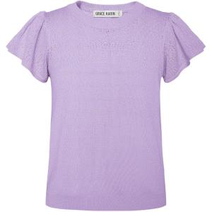 imageGRACE KARIN Girls Knit Short Sleeve TShirts Ruffle Fashion Tops Tees 614YPurple