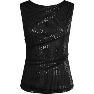 imageGRACE KARIN Womens Tank Tops Crew Neck Sleeveless Sequin Top Backless Sparkle Shimmer Party Glitter ShirtsBlack