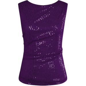 imageGRACE KARIN Womens Tank Tops Crew Neck Sleeveless Sequin Top Backless Sparkle Shimmer Party Glitter ShirtsPurple