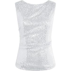 imageGRACE KARIN Womens Tank Tops Crew Neck Sleeveless Sequin Top Backless Sparkle Shimmer Party Glitter ShirtsSilver