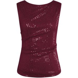 imageGRACE KARIN Womens Tank Tops Crew Neck Sleeveless Sequin Top Backless Sparkle Shimmer Party Glitter ShirtsWine Red