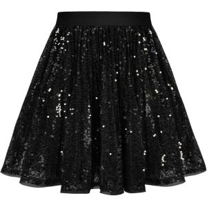 imageGRACE KARIN Girls Sequin Skirt Elastic Waist Sparkle Pleated Skirt for Party 514YBlack