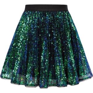 imageGRACE KARIN Girls Sequin Skirt Elastic Waist Sparkle Pleated Skirt for Party 514YGreen