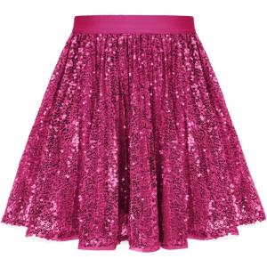 imageGRACE KARIN Girls Sequin Skirt Elastic Waist Sparkle Pleated Skirt for Party 514YHot Pink