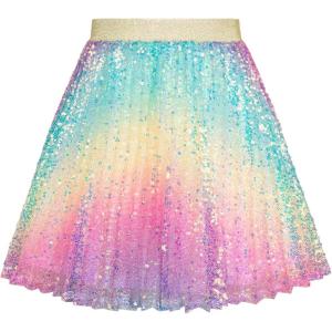 imageGRACE KARIN Girls Sequin Skirt Elastic Waist Sparkle Pleated Skirt for Party 514YLight Rainbow
