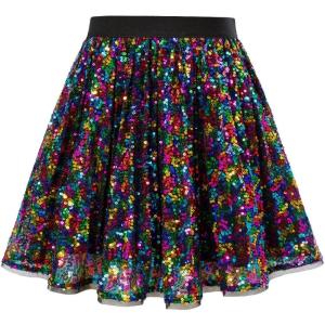 imageGRACE KARIN Girls Sequin Skirt Elastic Waist Sparkle Pleated Skirt for Party 514YMulticolor