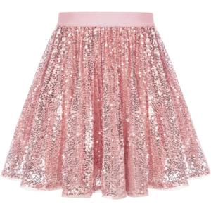 imageGRACE KARIN Girls Sequin Skirt Elastic Waist Sparkle Pleated Skirt for Party 514YPink