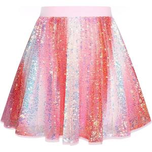 imageGRACE KARIN Girls Sequin Skirt Elastic Waist Sparkle Pleated Skirt for Party 514YPink Rainbow