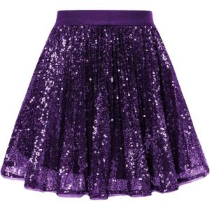 imageGRACE KARIN Girls Sequin Skirt Elastic Waist Sparkle Pleated Skirt for Party 514YPurple