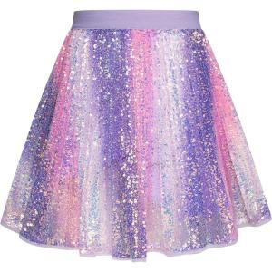 imageGRACE KARIN Girls Sequin Skirt Elastic Waist Sparkle Pleated Skirt for Party 514YPurple Rainbow