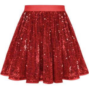 imageGRACE KARIN Girls Sequin Skirt Elastic Waist Sparkle Pleated Skirt for Party 514YRed