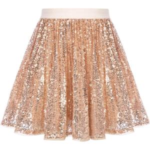 imageGRACE KARIN Girls Sequin Skirt Elastic Waist Sparkle Pleated Skirt for Party 514YRose Gold
