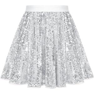 imageGRACE KARIN Girls Sequin Skirt Elastic Waist Sparkle Pleated Skirt for Party 514YSilver