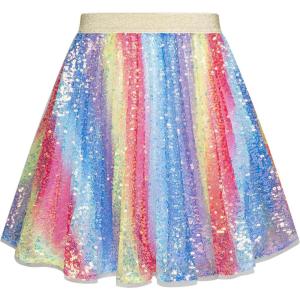 imageGRACE KARIN Girls Sequin Skirt Elastic Waist Sparkle Pleated Skirt for Party 514YYellow Rainbow