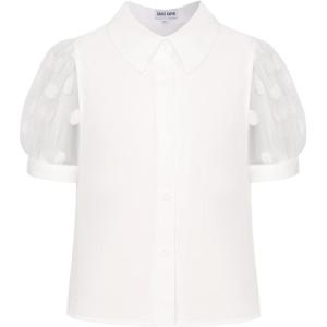 imageGRACE KARIN Teen Girls Shirt Solid Color Tee Short Sleeve Top Peter Pan Collar Blouse Gift Size 412Contrast Meshwhite1