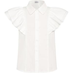 imageGRACE KARIN Teen Girls Shirt Solid Color Tee Short Sleeve Top Peter Pan Collar Blouse Gift Size 412Ruffle Sleevewhite