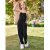 imageGRACE KARIN Girls Jumpsuit Drawstring Waist Contrast Color Romper Spaghetti Strap Long Coveralls Pants 512YBlack