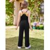 imageGRACE KARIN Girls Jumpsuit Drawstring Waist Contrast Color Romper Spaghetti Strap Long Coveralls Pants 512YBlack