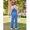 imageGRACE KARIN Girls Jumpsuit Drawstring Waist Contrast Color Romper Spaghetti Strap Long Coveralls Pants 512YBlue