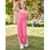 imageGRACE KARIN Girls Jumpsuit Drawstring Waist Contrast Color Romper Spaghetti Strap Long Coveralls Pants 512YHot Pink