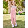 imageGRACE KARIN Girls Jumpsuit Drawstring Waist Contrast Color Romper Spaghetti Strap Long Coveralls Pants 512YPink