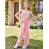 imageGRACE KARIN Girls Jumpsuit Drawstring Waist Contrast Color Romper Spaghetti Strap Long Coveralls Pants 512YPink