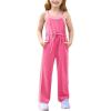 imageGRACE KARIN Girls Jumpsuit Drawstring Waist Contrast Color Romper Spaghetti Strap Long Coveralls Pants 512YHot Pink